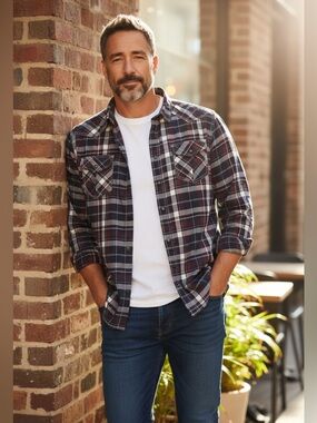Distillery Apparel Plaid Western Style Shirt-Slim Fit-Size XL-Pearl Snaps